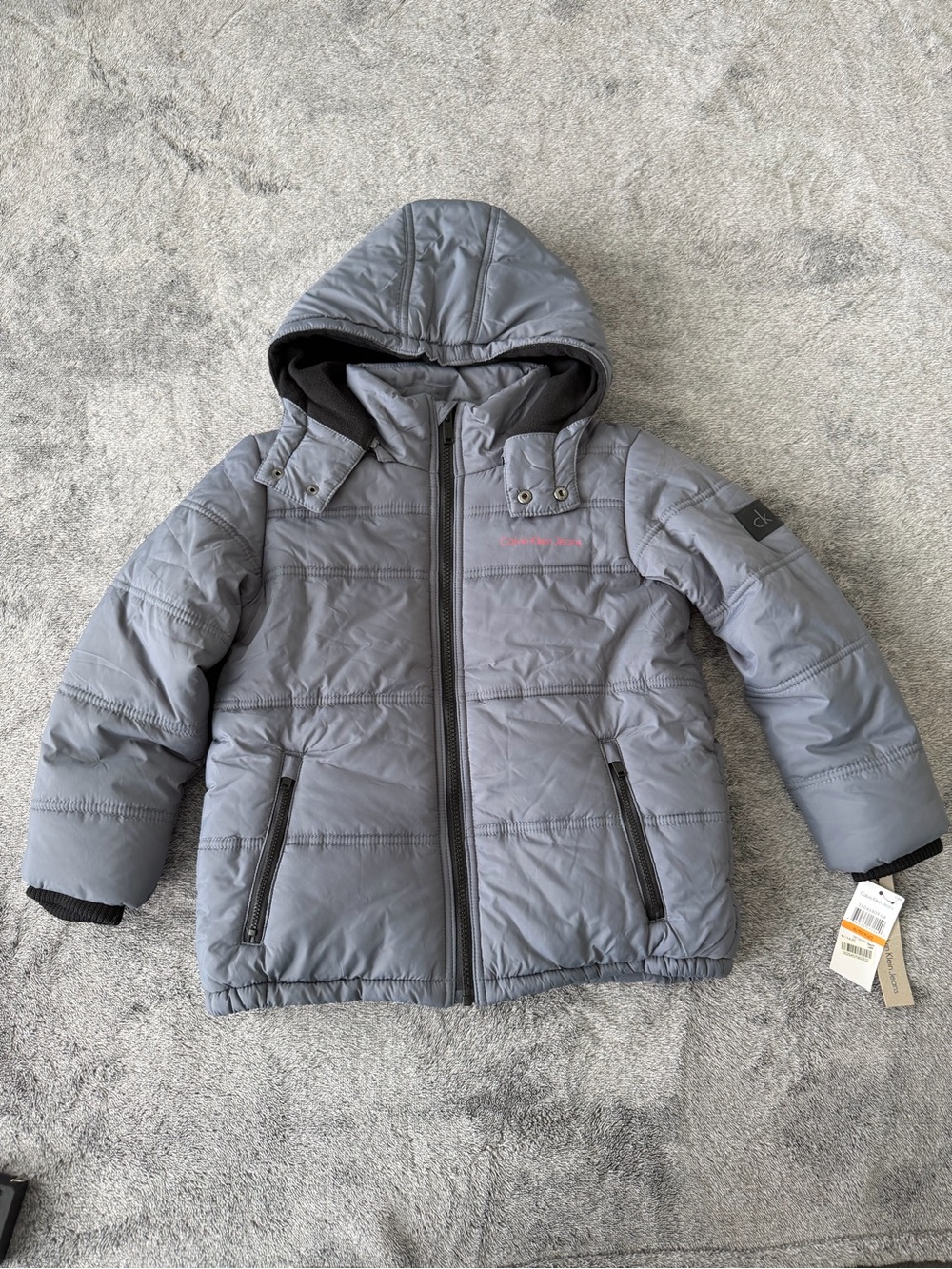 Children's Gray Puffer Jacket with Hood - Calvin Klein, XL 7